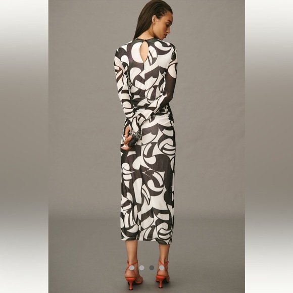 Anthropologie NWT Farm Rio Long-Sleeve Mock-Neck Mesh Slim Midi Dress size M - Picture 4 of 16